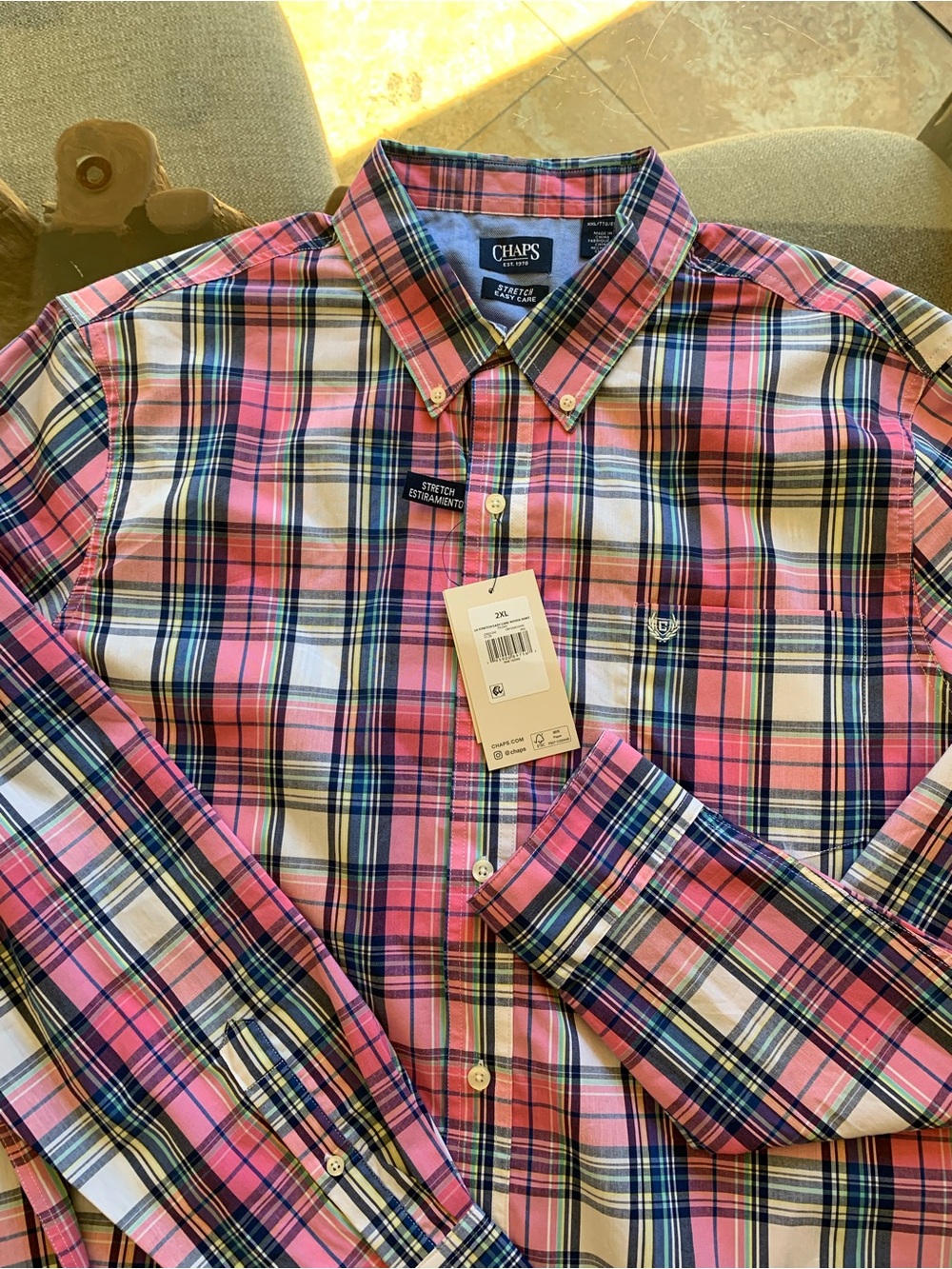 Chaps Pink and Navy Plaid Button-Down Shirt